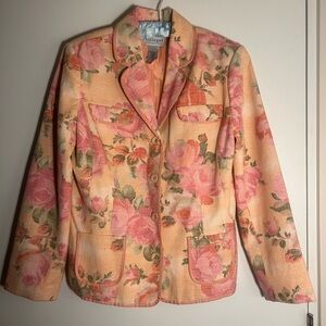 🌹Vintage LIZ C Villager Floral Tapestry Blazer | Pink Rose Jacket Size 12